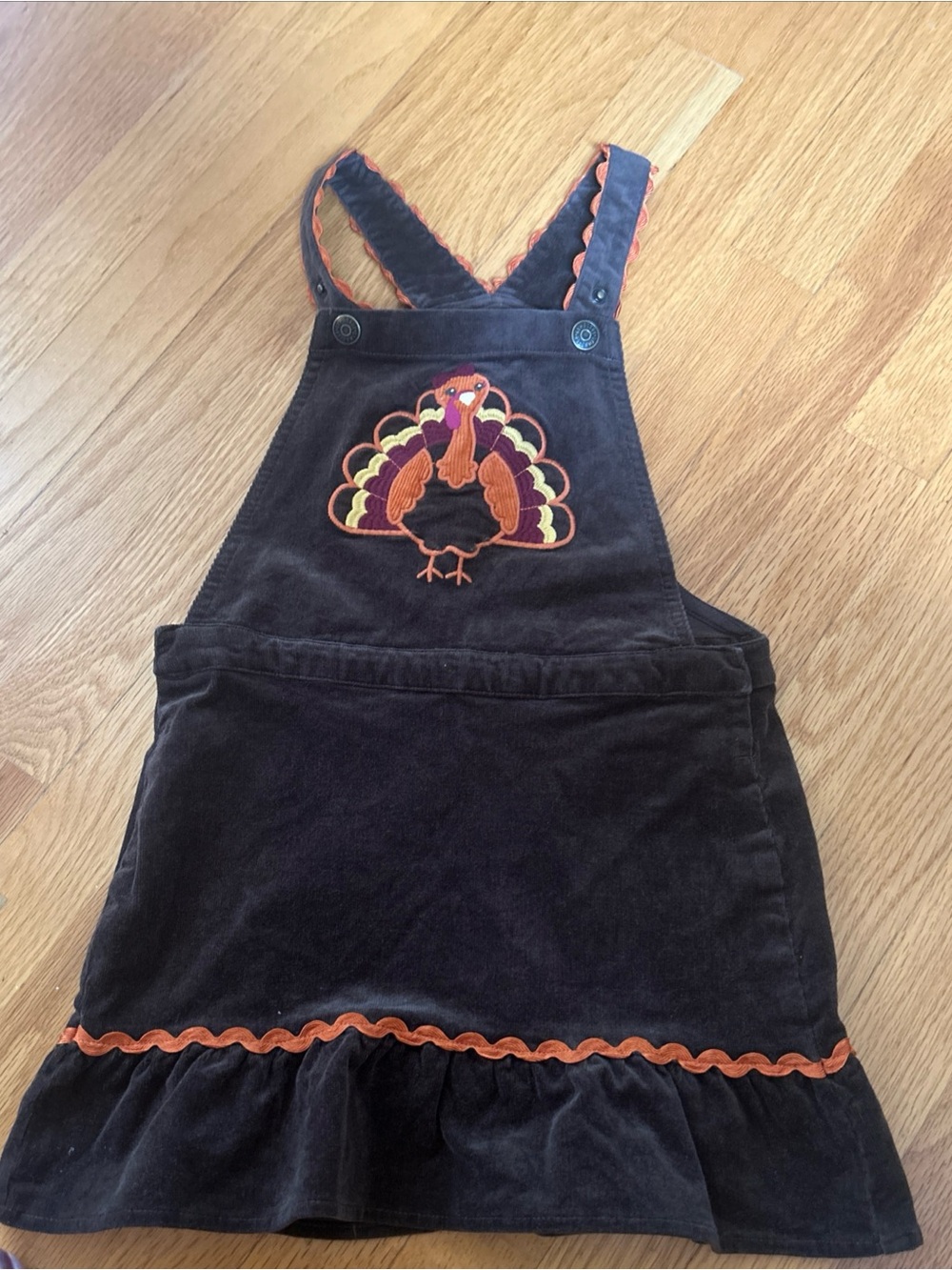 Gymboree Brown Corduroy Pinafore Dress with Turkey Embroidery